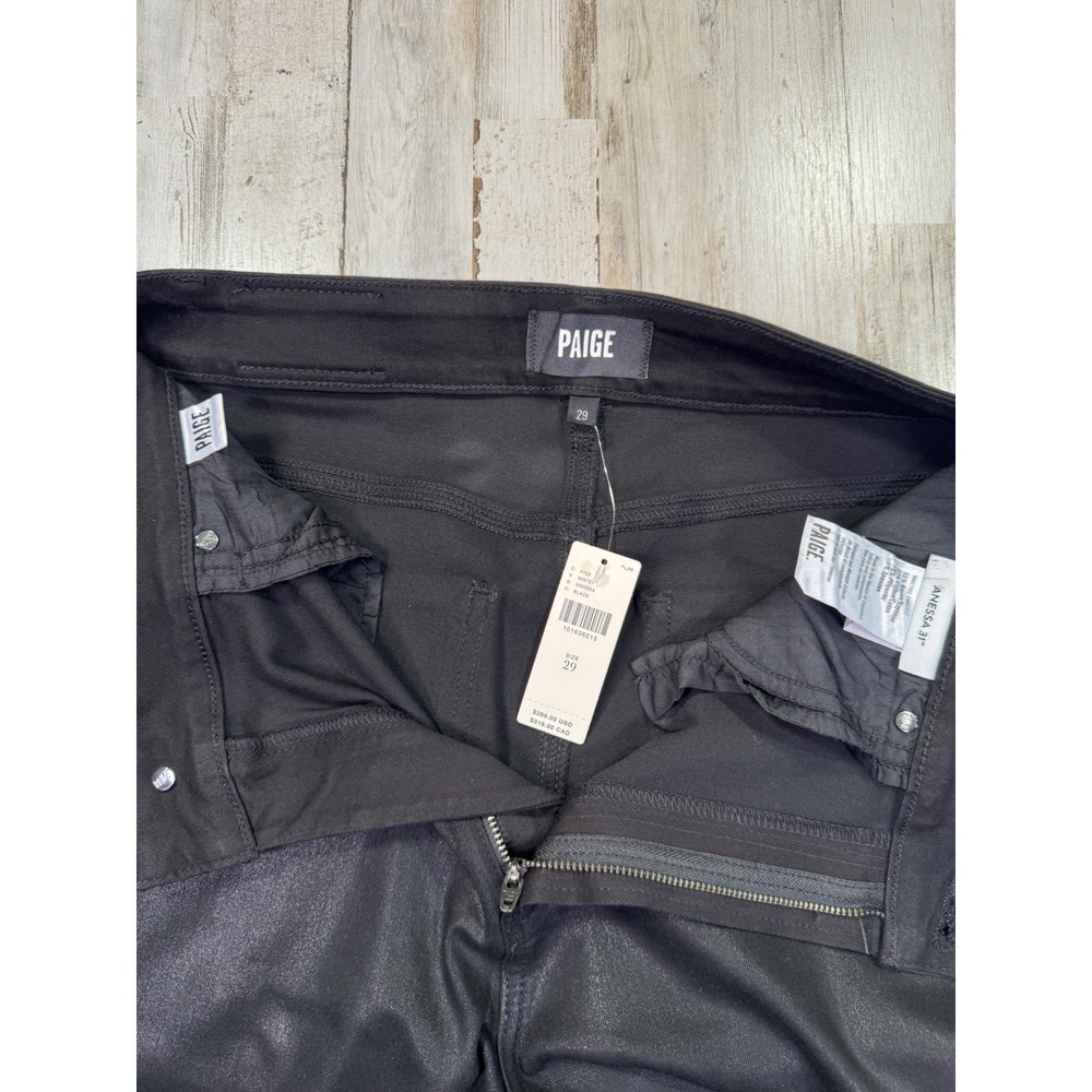 NWT PAIGE Jeans Womens 29 Black Anessa 31 High Rise Wide Leg Fog Luxe Coating - Picture 7 of 16